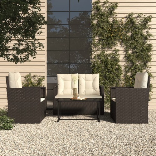 4 Piece Outdoor Lounge Set with Cushions Poly Rattan Black