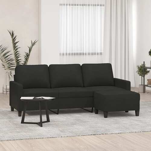 3-Seater Sofa with Footstool Black 180 cm Fabric