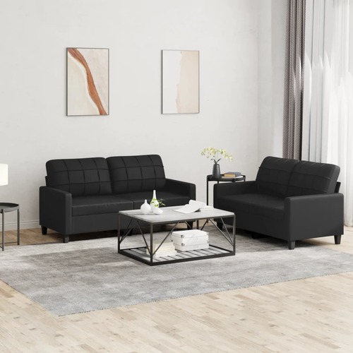 2 Piece Sofa Set with Cushions Black Faux Leather