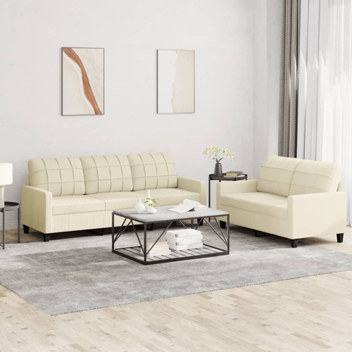 2 Piece Sofa Set with Cushions Cream Faux Leather