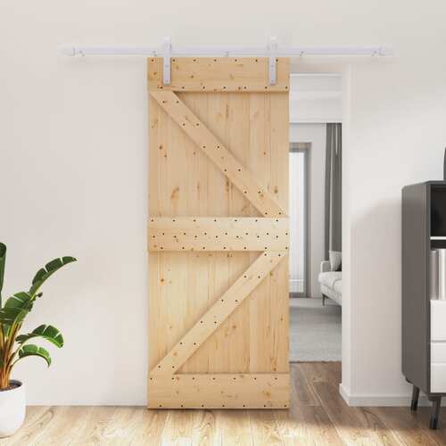 Sliding Door with Hardware Set 85x210 cm Solid Wood Pine