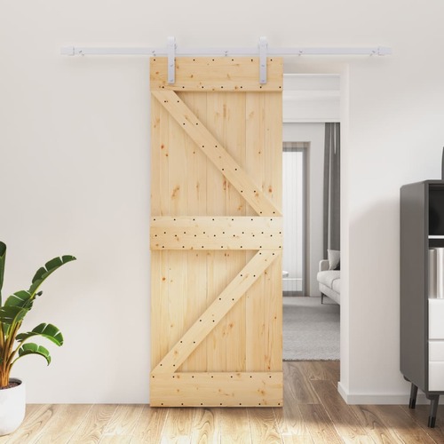 Sliding Door with Hardware Set 80x210 cm Solid Wood Pine