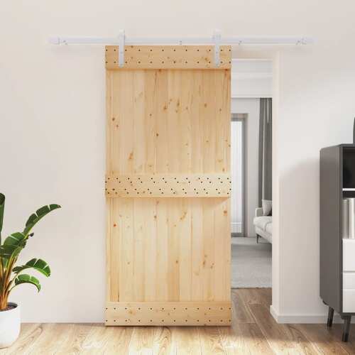 Sliding Door with Hardware Set 95x210 cm Solid Wood Pine