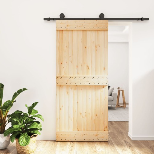 Sliding Door with Hardware Set 90x210 cm Solid Wood Pine