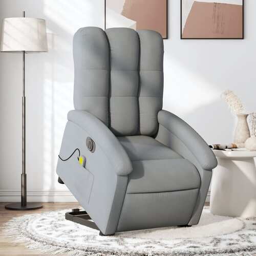 Electric Stand up Massage Recliner Chair Light Grey Fabric