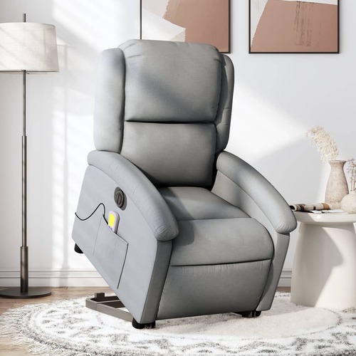 Electric Stand up Massage Recliner Chair Light Grey Fabric