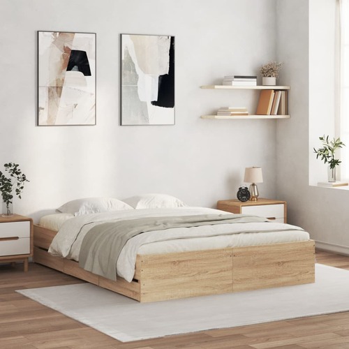 Bed Frame with Drawers without Mattress Sonoma Oak 150x200 cm