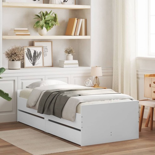 Bed Frame with Drawers without Mattress White 90x190 cm