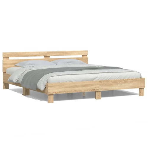 Bed Frame with Headboard and LED Sonoma Oak 183x203 cm King Size