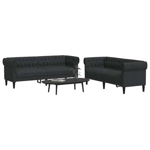 2 Piece Sofa Set Black Fabric