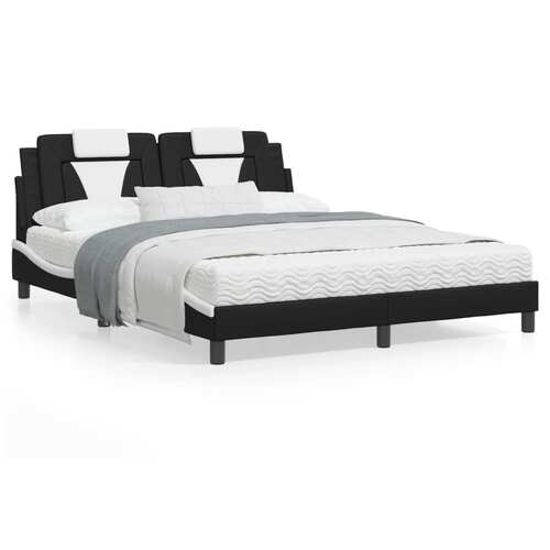 Bed Frame with LED without Mattress Black and White 152x203 cm Queen