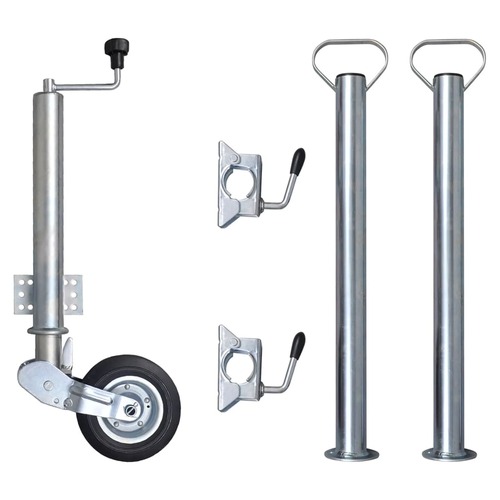 Trailer Jack Wheel 60 mm with 2 Support Tubes and 2 Split Clamps