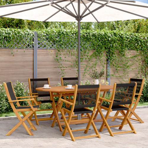 Folding Garden Chairs 6 pcs Black Solid Wood Acacia