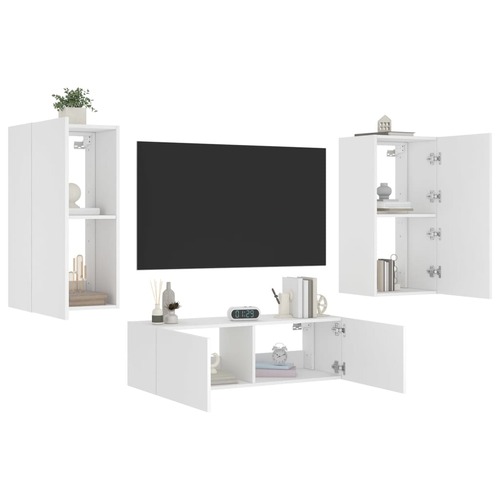 3 Piece TV Wall Cabinets with LED Lights White