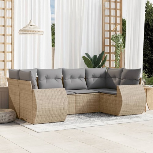 6 Piece Garden Sofa Set with Cushions Beige Poly Rattan