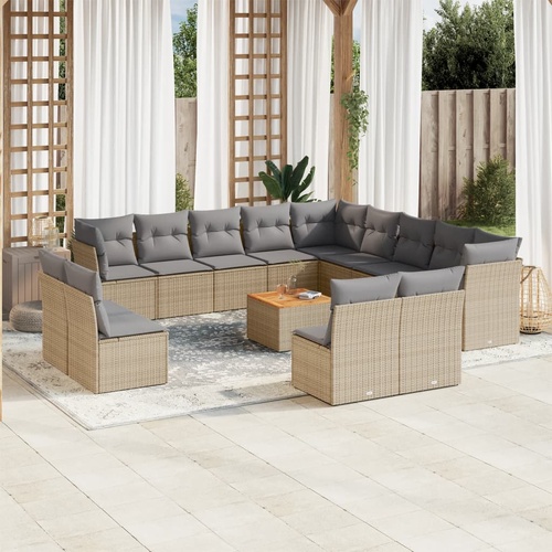 14 Piece Garden Sofa Set with Cushions Beige Poly Rattan