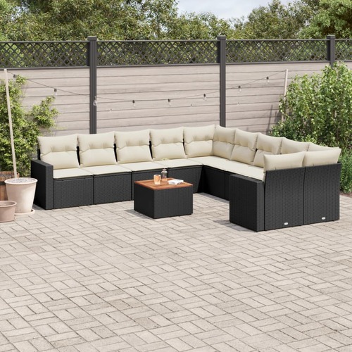 11 Piece Garden Sofa Set with Cushions Black Poly Rattan