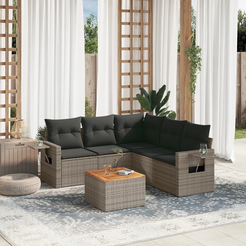 6 Piece Garden Sofa Set with Cushions Grey Poly Rattan