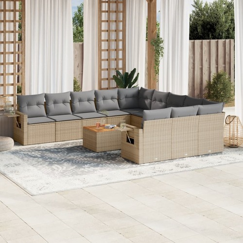 12 Piece Garden Sofa Set with Cushions Beige Poly Rattan