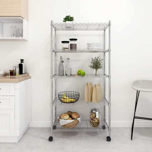 5-Tier Storage Shelf with Wheels 75x35x155 cm Chrome 250 kg