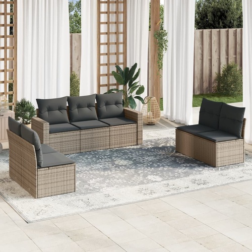 7 Piece Garden Sofa Set with Cushions Grey Poly Rattan