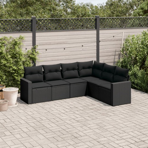 6 Piece Garden Sofa Set with Cushions Black Poly Rattan