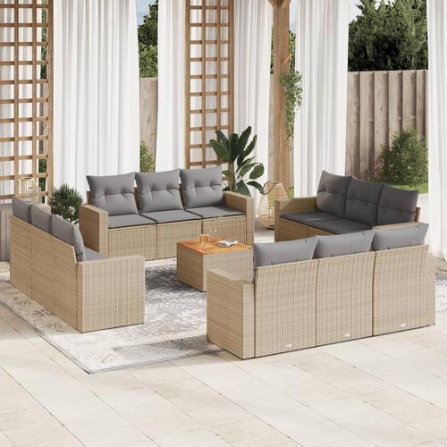 13 Piece Garden Sofa Set with Cushions Mix Beige Poly Rattan