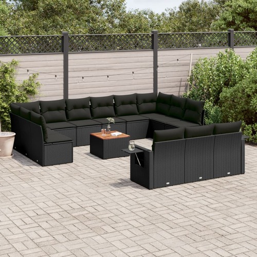 14 Piece Garden Sofa Set with Cushions Black Poly Rattan