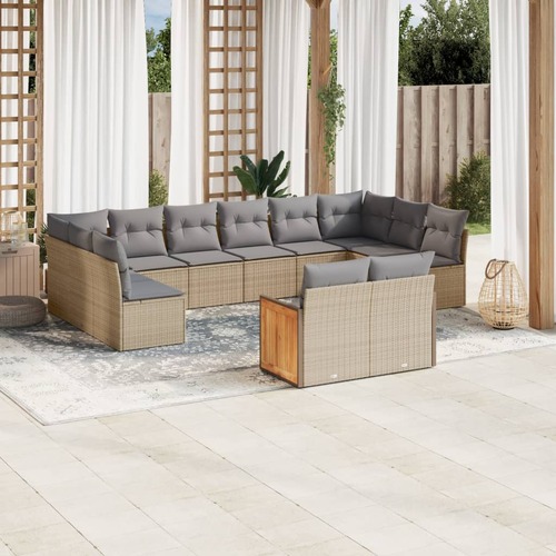 12 Piece Garden Sofa Set with Cushions Beige Poly Rattan