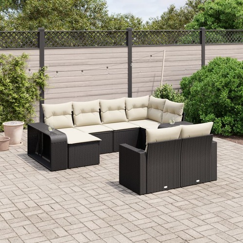 10 Piece Garden Sofa Set with Cushions Black Poly Rattan