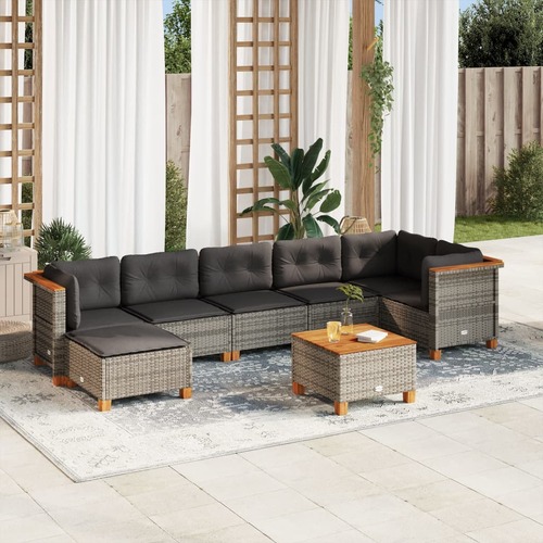 8 Piece Garden Sofa Set with Cushions Grey Poly Rattan