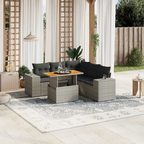 6 Piece Garden Sofa Set with Cushions Grey Poly Rattan