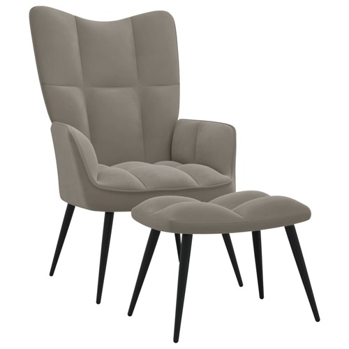 Relaxing Chair with a Stool Light Grey Velvet