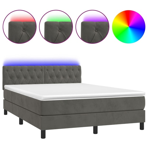 Box Spring Bed with Mattress&LED Dark Grey 153x203 cm Queen Size Velvet