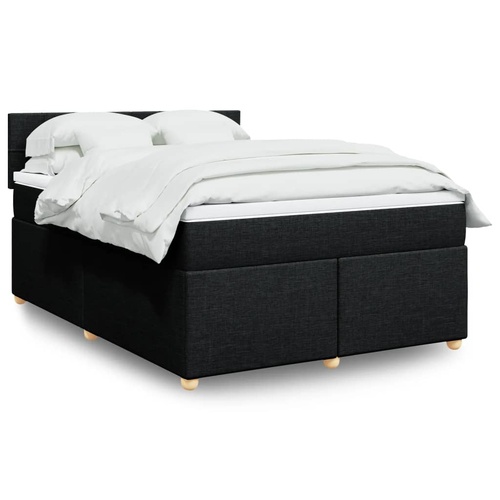 Box Spring Bed with Mattress Black Queen Fabric