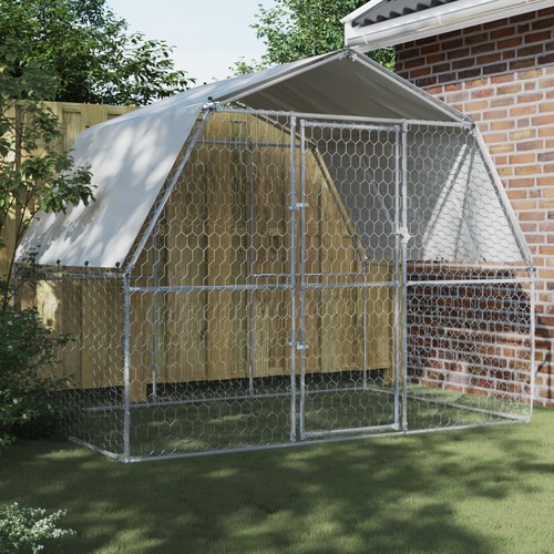 Dog Cage with Roof and Door Silver Galvanised Steel