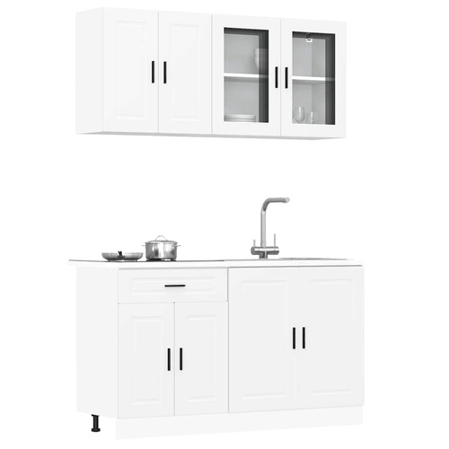 4 Piece Kitchen Cabinet Set "Kalmar" White Engineered Wood