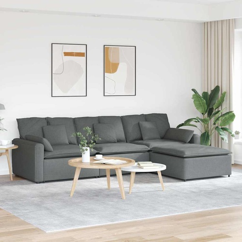 Modular Sofa with Footstool and Cushions Dark Grey