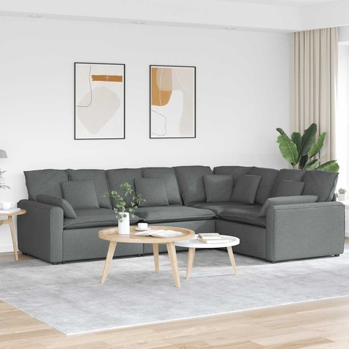 Modular Sofa with Cushions Fabric Dark Grey