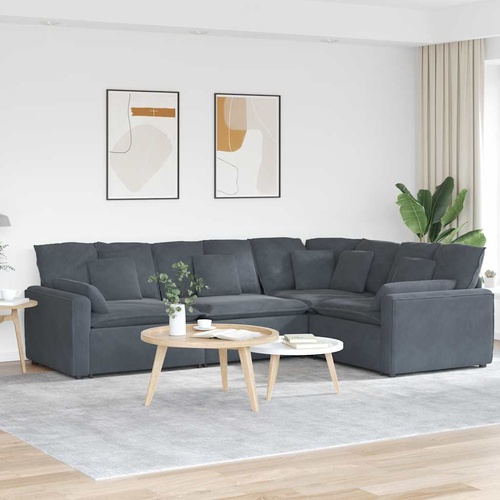 Modular Sofa with Cushions Velvet Dark Grey