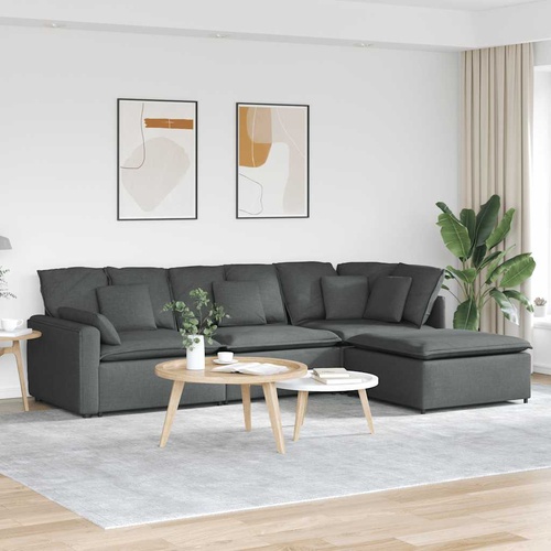 Modular Sofa with Footstool&Cushions Fabric Dark Grey