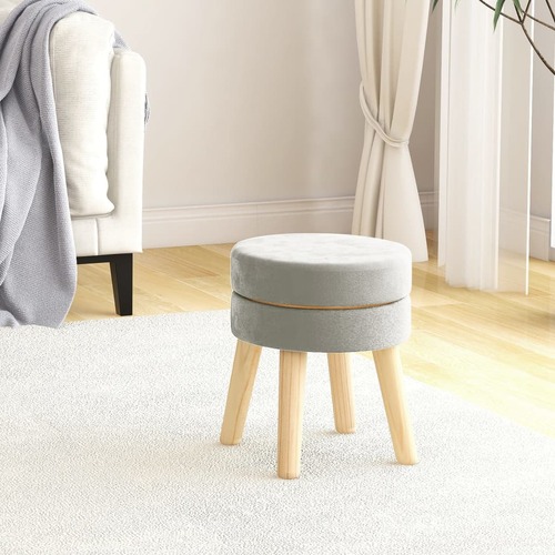 Round Hocker Light Grey Velvet