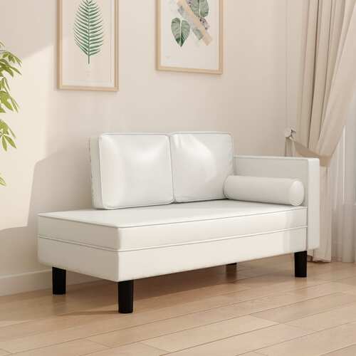 Chaise Lounge with Cushions and Bolster Cream Faux Leather