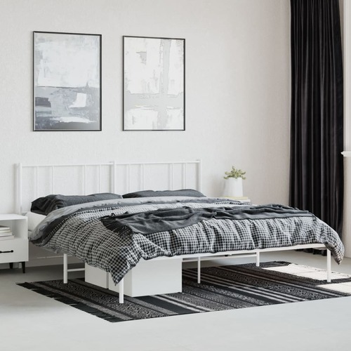 Metal Bed Frame without Mattress with Headboard White 183x203 cm King