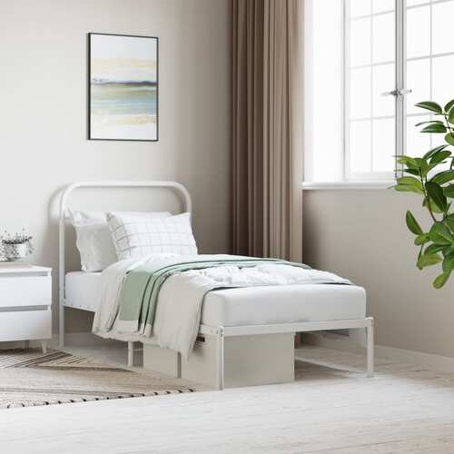 Metal Bed Frame without Mattress with Headboard White 90x190 cm