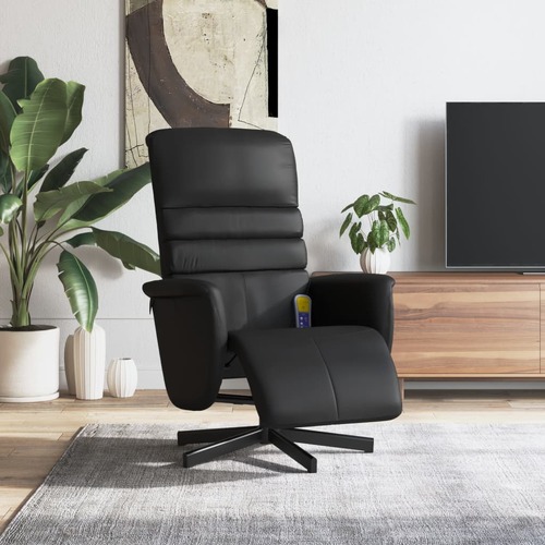 Massage Recliner Chair with Footrest Black Faux Leather