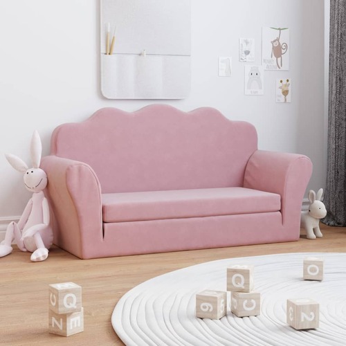 Kids' Sofa Bed 2-Seater Pink Soft Plush