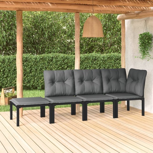 4 Piece Garden Lounge Set Black and Grey Poly Rattan