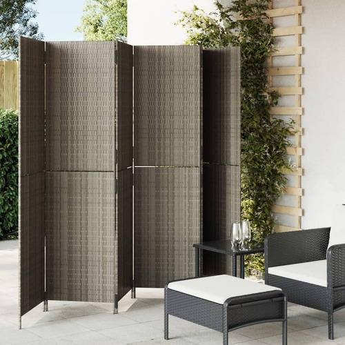 Room Divider 6 Panels Grey Poly Rattan