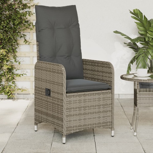 Reclining Garden Chair with Cushions Grey Poly Rattan